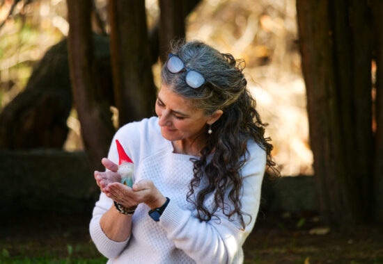 Susie Spikol with a gnome friend